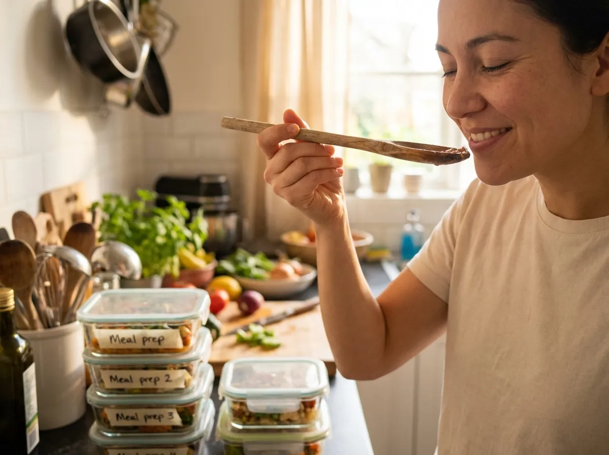 Taste testing a chef recipe.