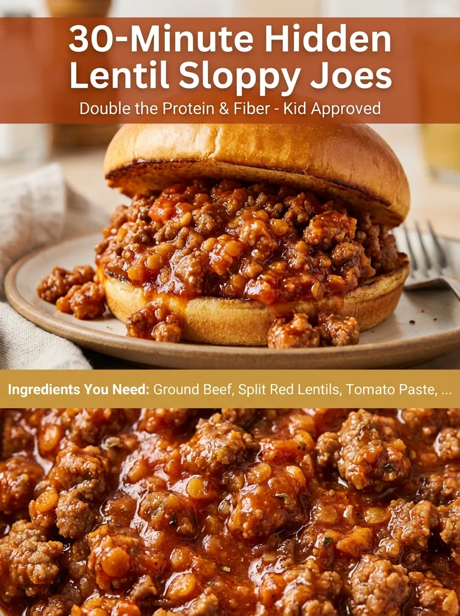 Vertical Pinterest pin showing a Sloppy Joe sandwich with text overlays and ingredient highlights.