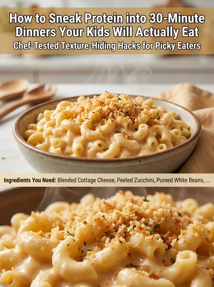 Pinterest pin for sneaking protein into kid-friendly 30-minute dinners.