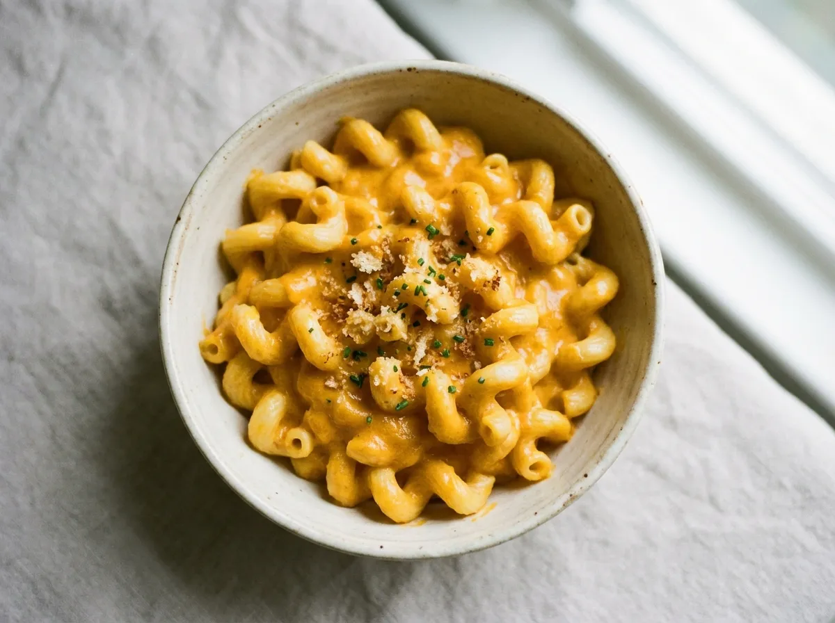 A side-by-side visual style showing a bowl of rich, thick homemade protein mac and cheese compared to thin processed boxed cheese.