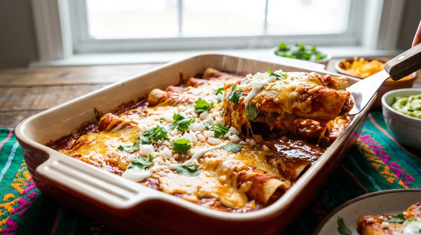 Extreme close-up macro photography of a bubbling bean and cheese enchilada tray with melted cheddar and rich red sauce.