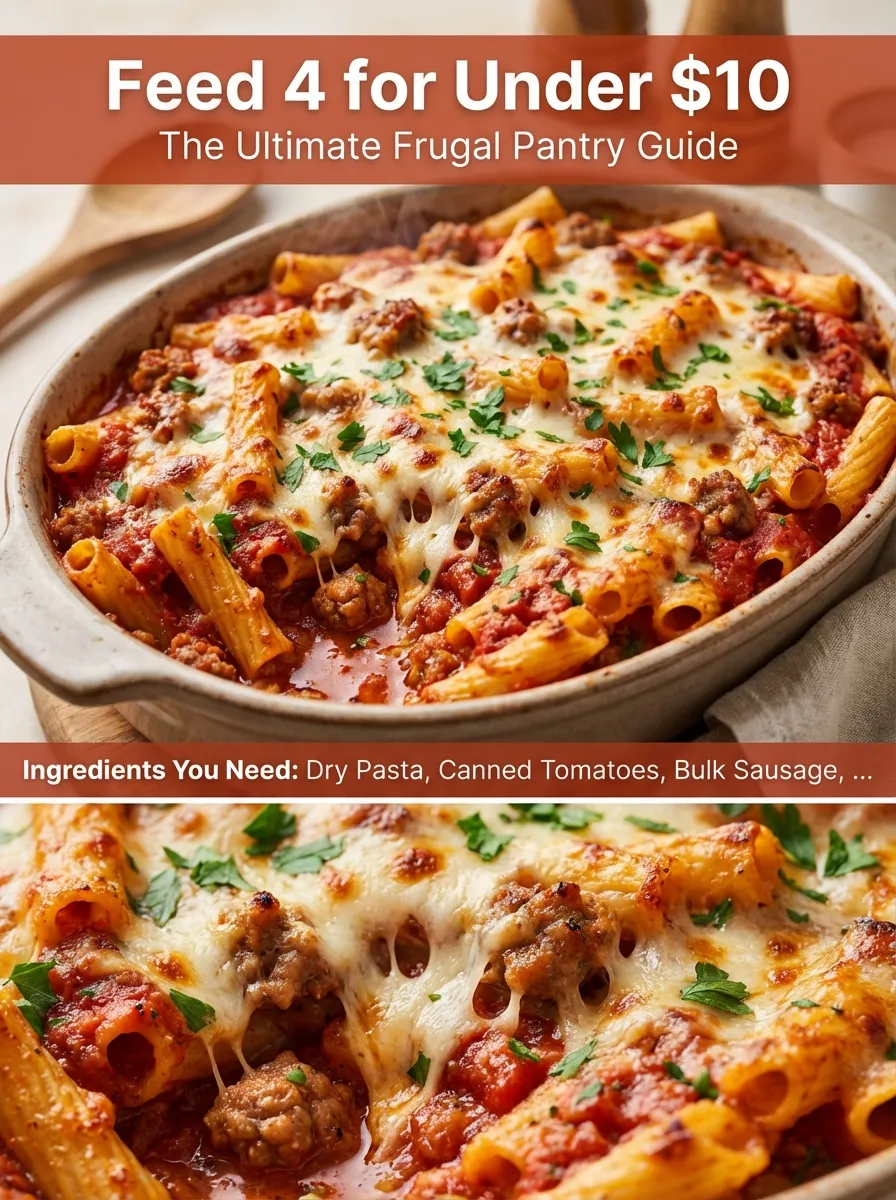 Pinterest infographic for Feeding a Family of 4 for Under $10.