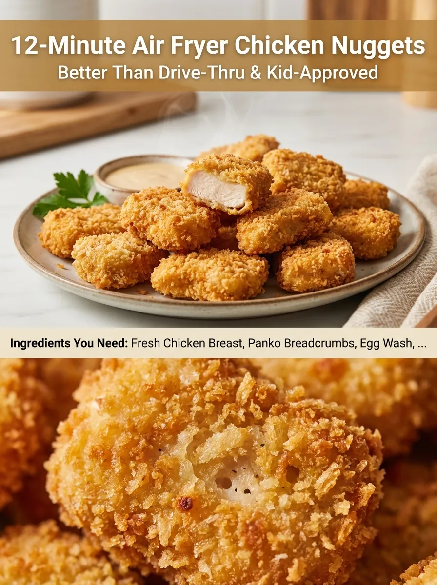 Pinterest pin for Busy Parent's Air Fryer Guide featuring chicken nuggets and pizza bagels.