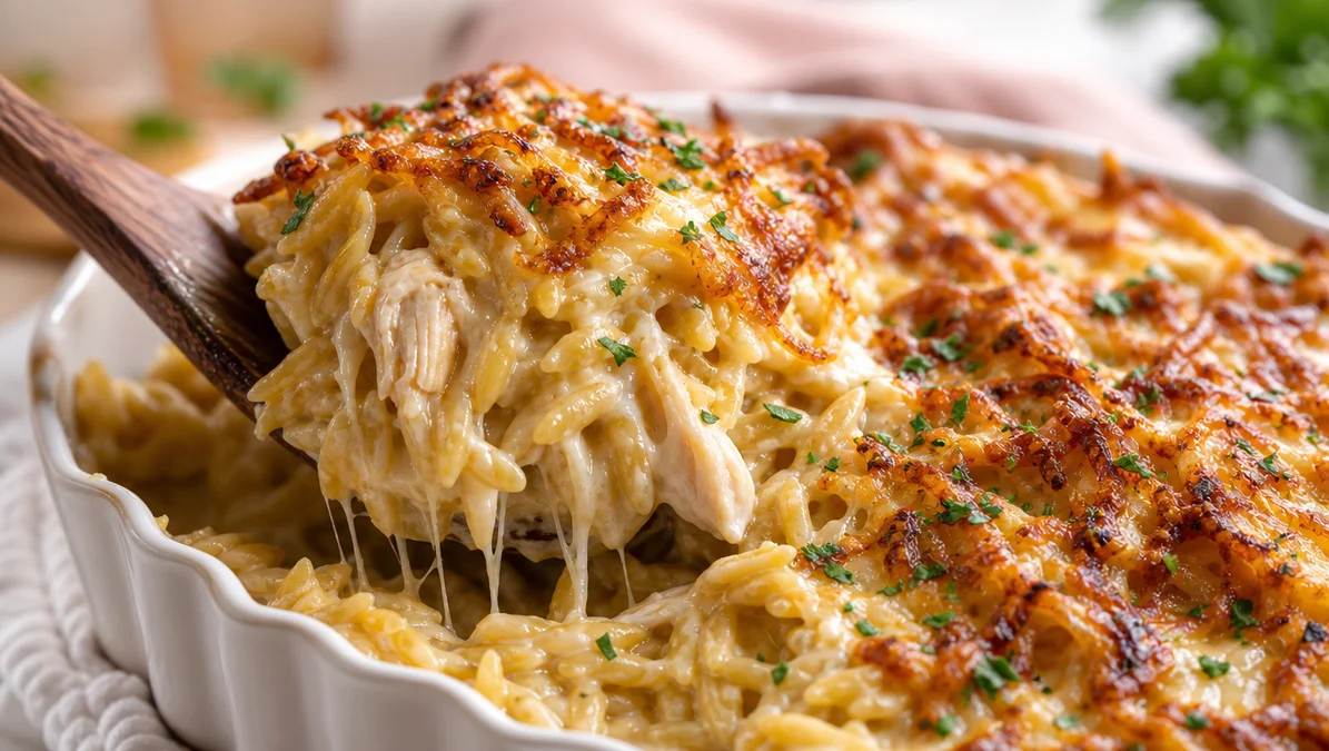Cheesy Orzo Chicken Casserole