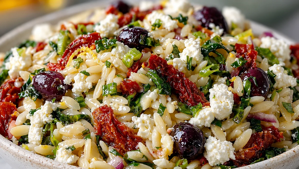 Perfect Orzo Pasta Salad With Feta And Sun Dried Tomatoes