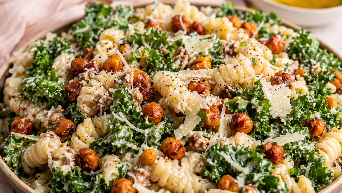 Kale Caesar Pasta Salad
