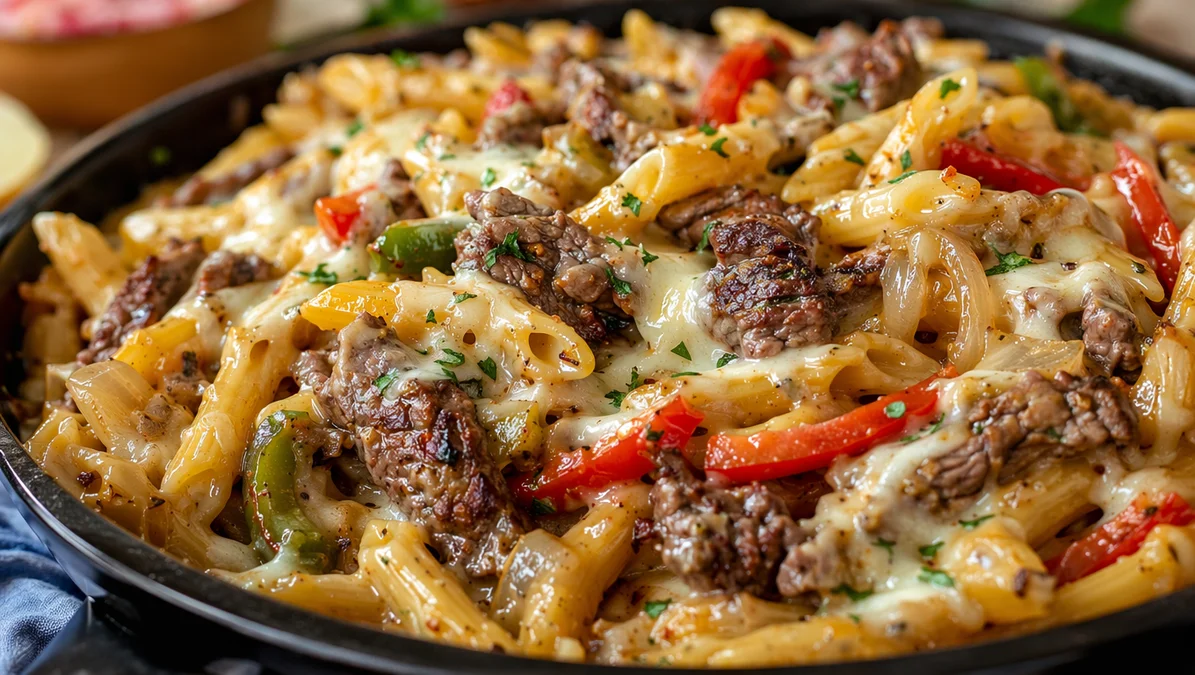 DELICIOUS PHILLY CHEES STEAK PASTA