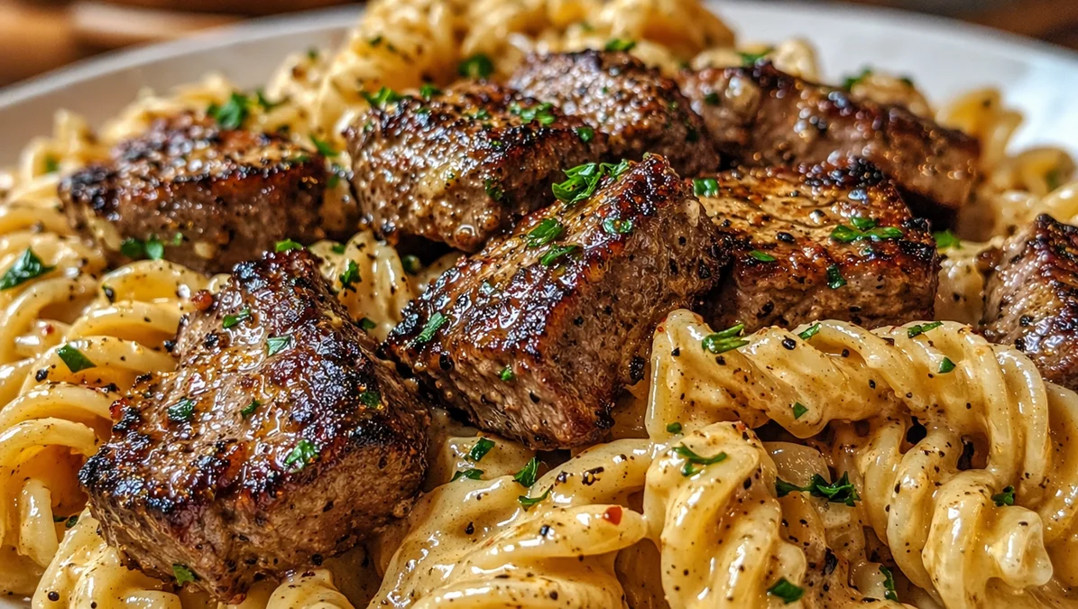 The Best Creamy Garlic Butter Steak Bites with Pasta