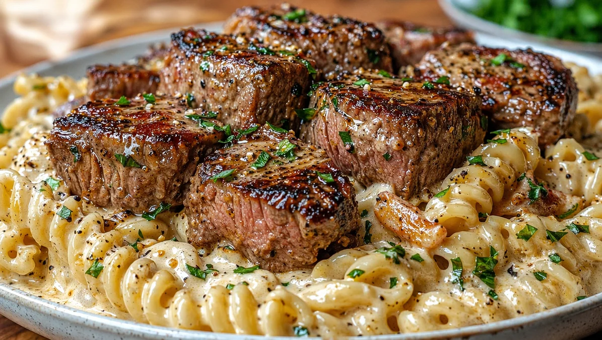Creamy Garlic Steak Pasta