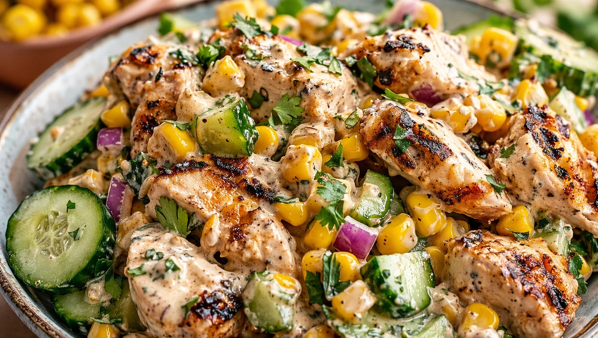 Street Corn Creamy Cucumber Chicken Salad