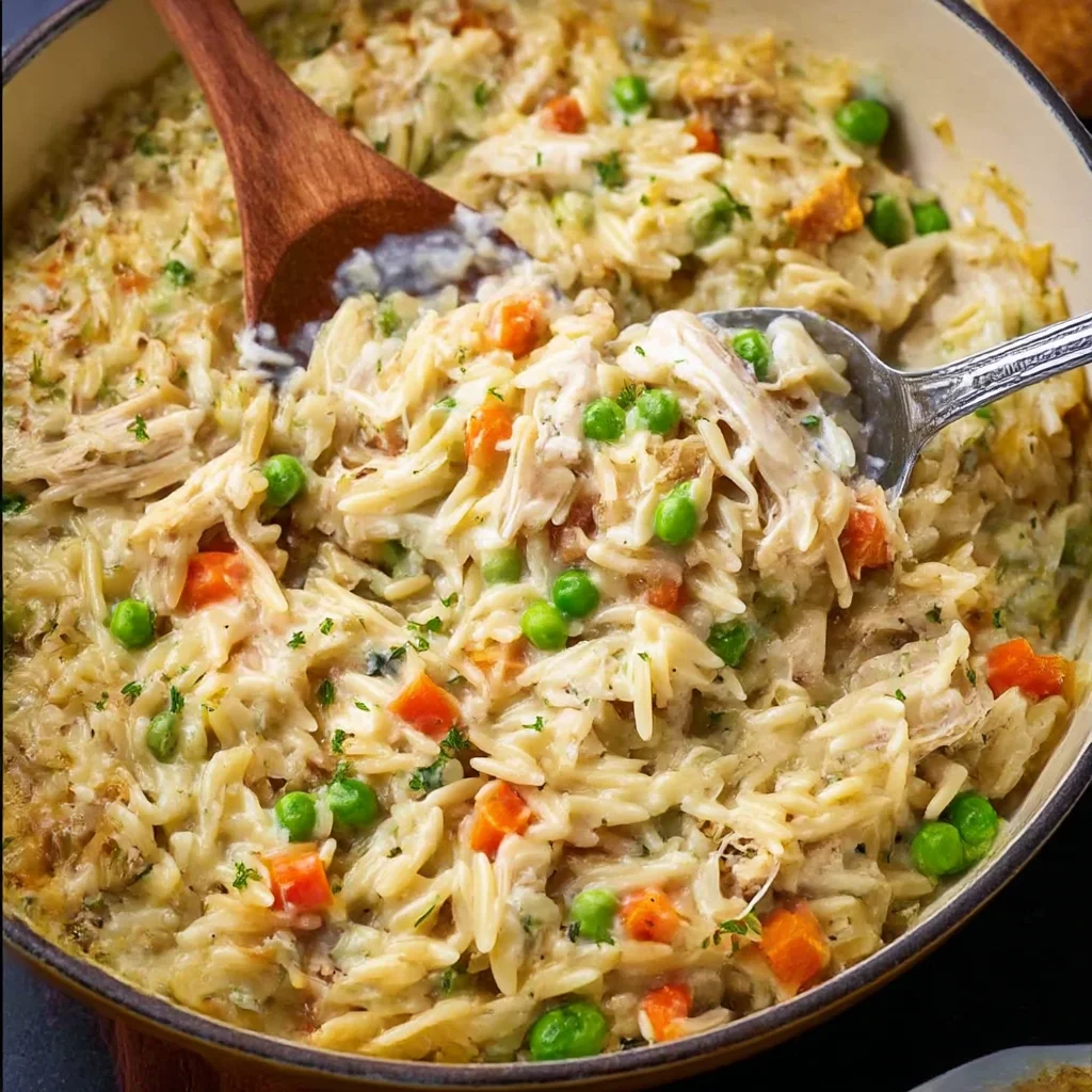 One-Pot Chicken Pot Pie Orzo with Cozy Creamy Veggies