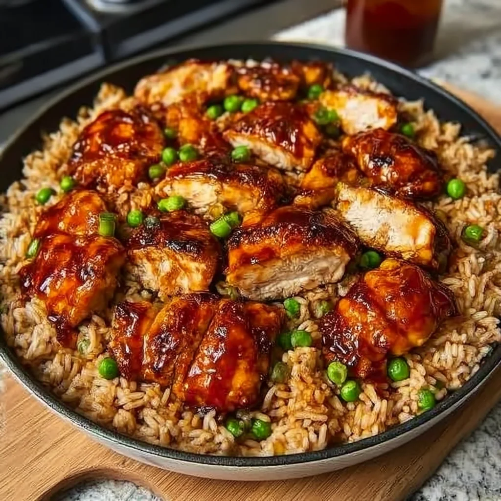Honey BBQ Chicken Rice 1-Pan Skillet Dinner