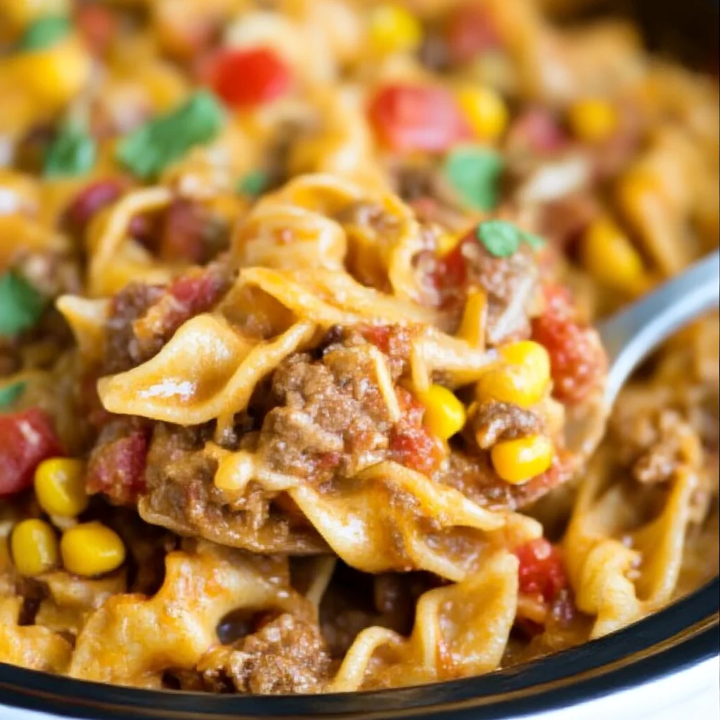 Slow Cooker Taco Pasta Cheesy Ground Beef