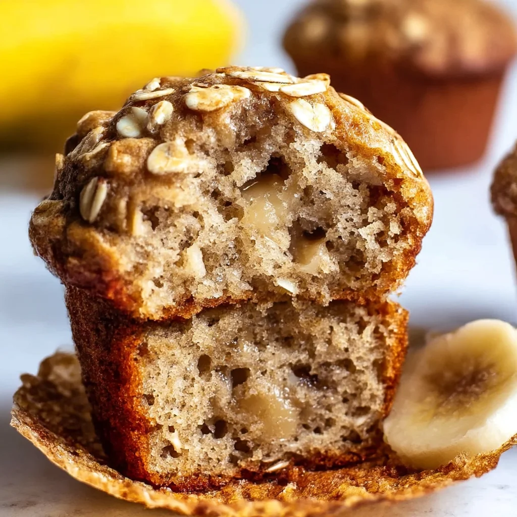Healthy Banana Oatmeal Muffins with Maple Syrup & Blueberries