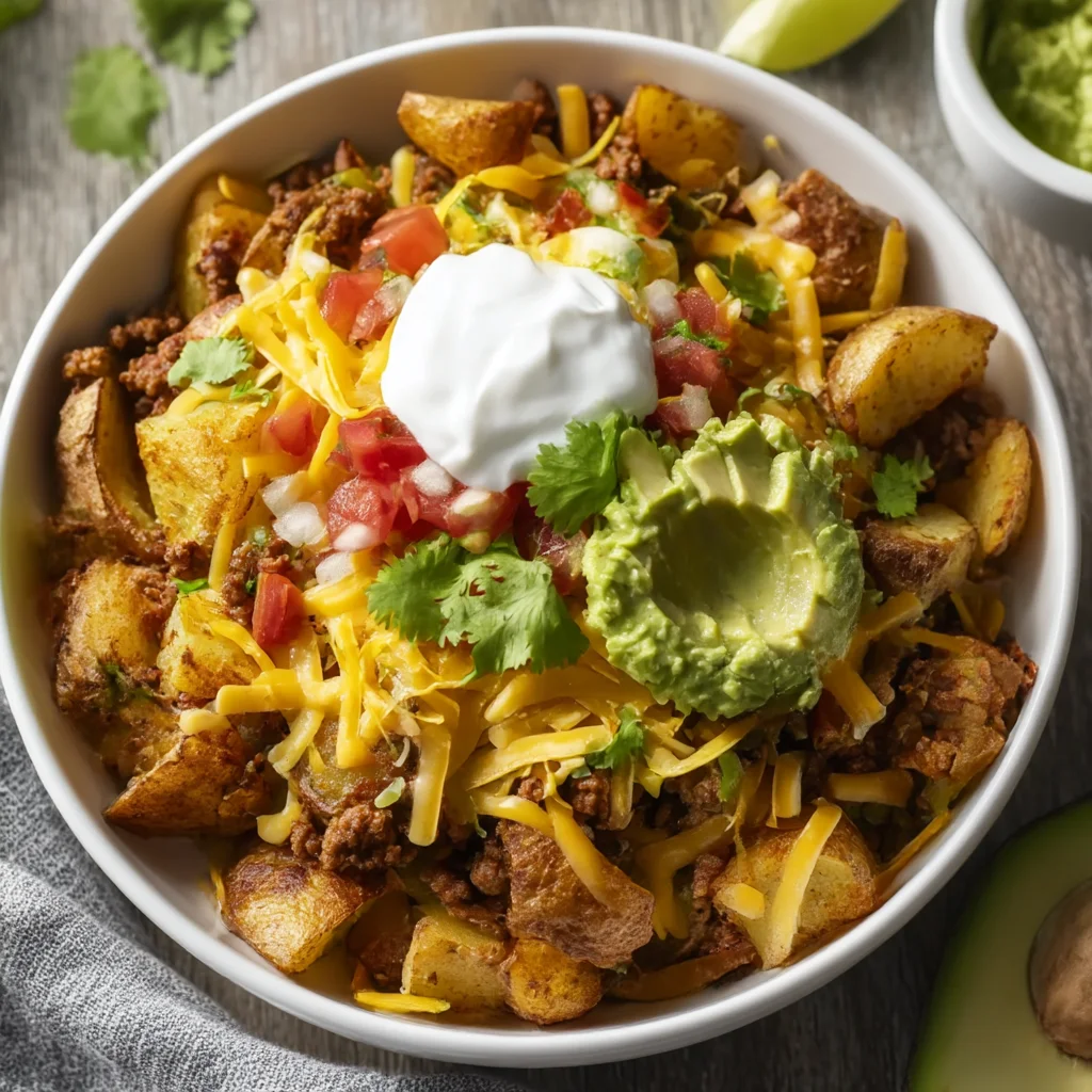 Loaded Potato Taco Bowl with Crispy Oven Roasted Potatoes