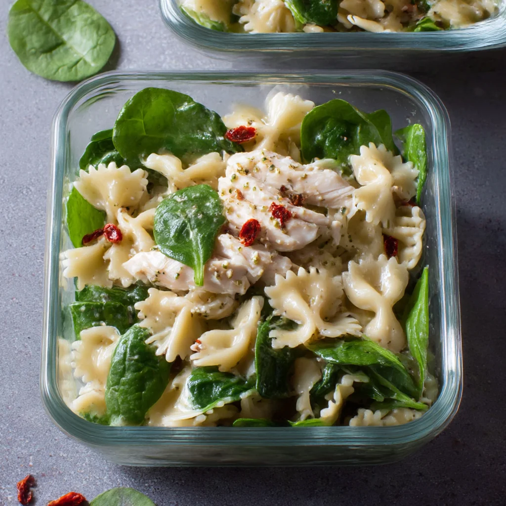 Cold Chicken Spinach Pasta Salad Meal Prep
