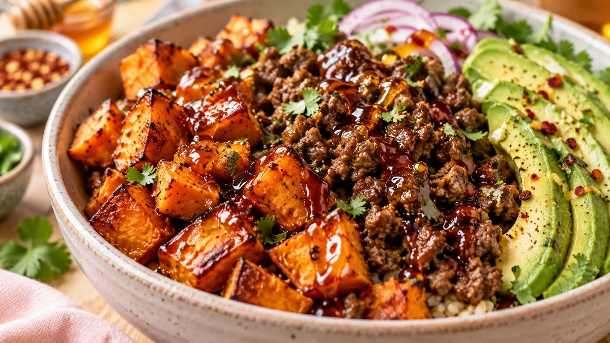 Hot Honey Sweet Potato Beef Bowls: Sweet, Spicy & Savory