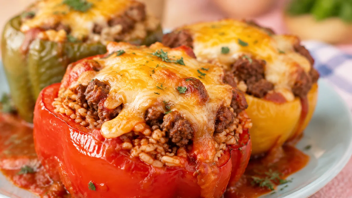 Classic Stuffed Peppers with Italian Ground Beef & Rice