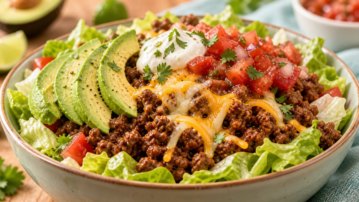 Low Carb Taco Salad Bowl for Keto Diet Mexican Dinner