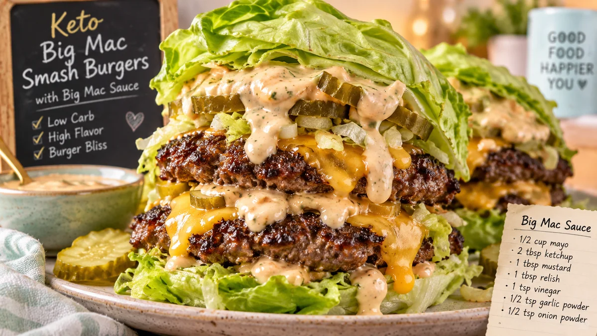 Keto Big Mac Smash Burgers with Big Mac Sauce