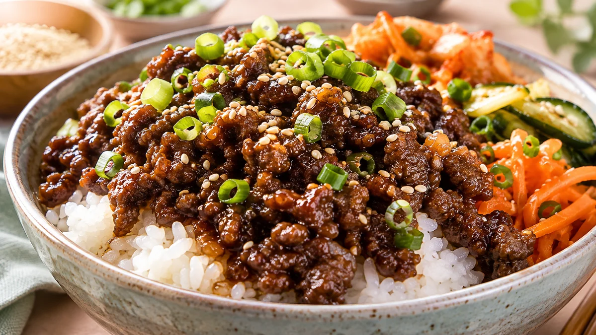 Korean Beef Rice Bowl with Sesame Garlic Sauce